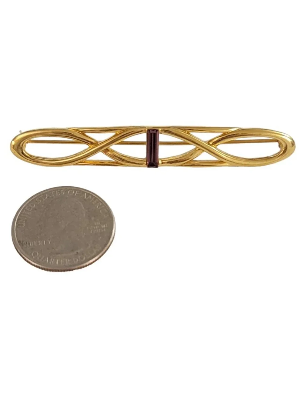 Monet Gold Tone Vintage Purple Baguette Braided Open Bar Pin Brooch, Signed K945